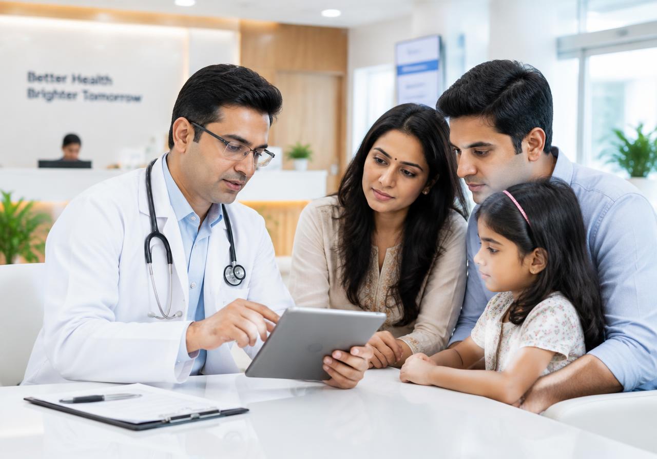 Doctor reviewing results with a family